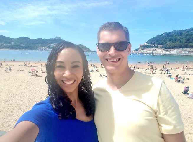 Francesca Chambers with her husband in a beach